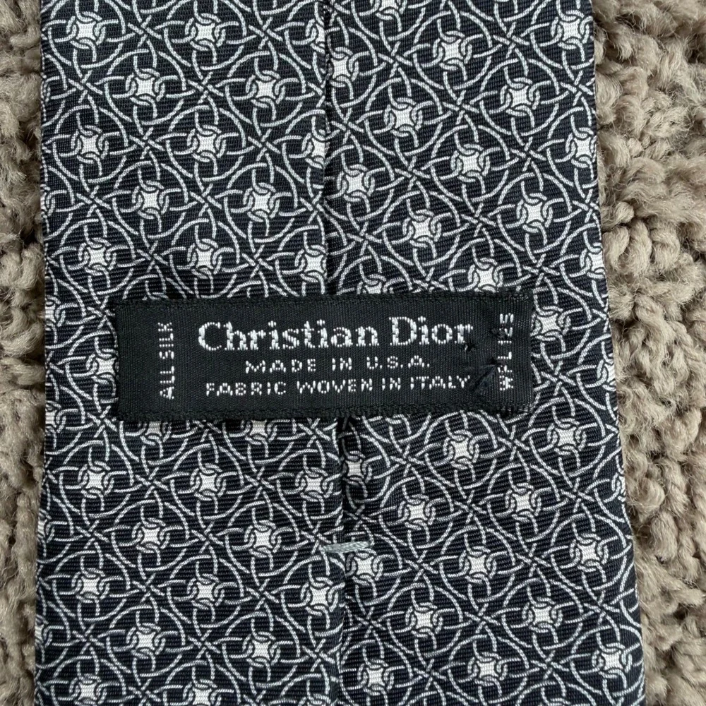 Christian Dior Silk neck Tie vintage Woven Italy USA preppy luxury logo black